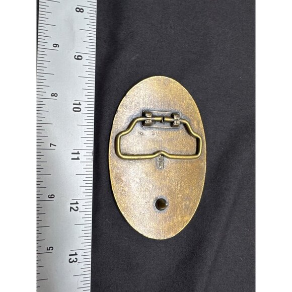 Vintage Levis 557 Brass Belt Buckle With Cowboy & Cattle Design USA Made Oval 4" - Picture 2 of 5